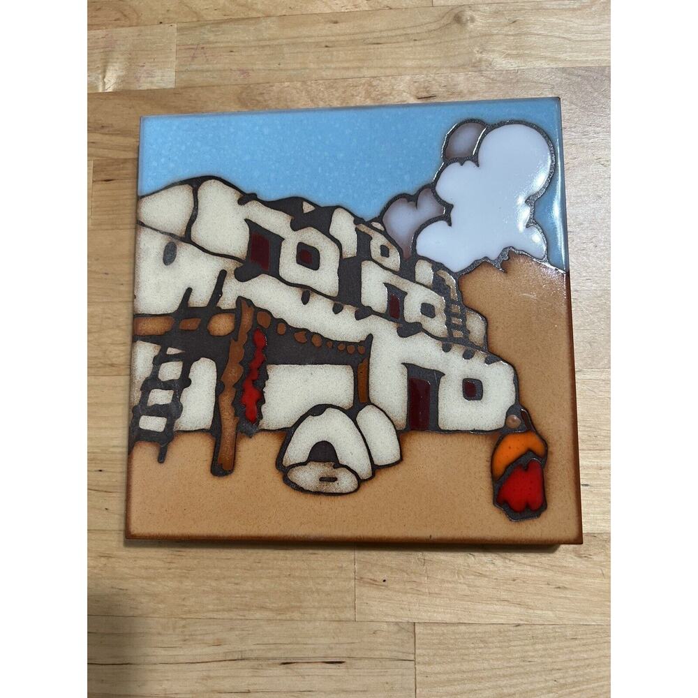 Masterworks 6X6” Ceramic Art Tile Trivet Southwest Adobe House Handcrafted USA